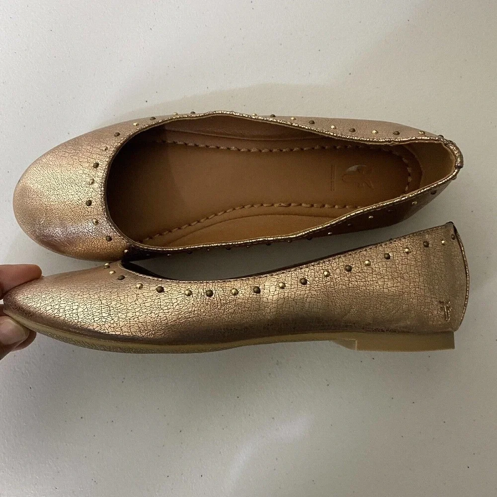 Frye Girls Youth Carson Shimmer Ballet Flat Rose Gold Slip On Shoe Casual Size 4 - Picture 3 of 9